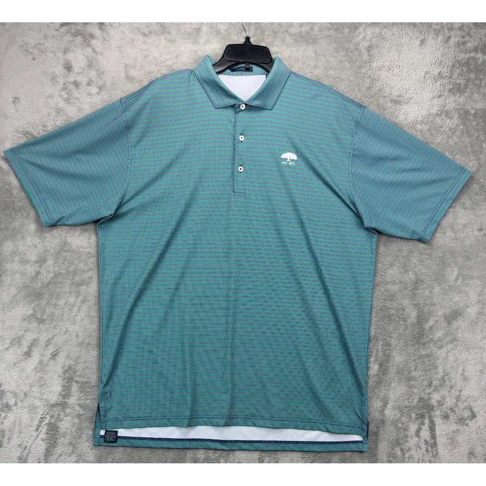 Turtleson Men's Polo Shirt 2XL‎ Green/Blue Striped Stretch Performance